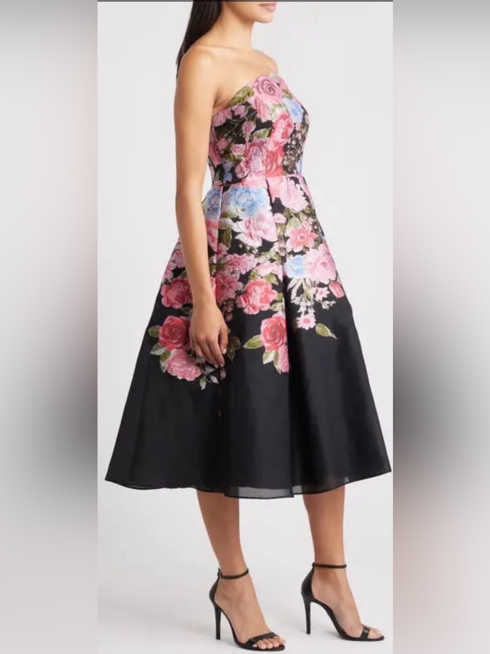 NEW Eliza J Pleated Strapless Jacquard Floral Dress sz 6 - Picture 3 of 11